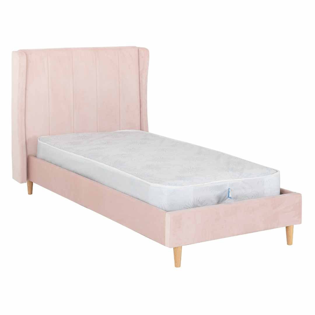 Amelia 3' Single Bed – Pink Velvet Fabric Bed Frame | Modern Upholstered Single Bed with Sprung Slats - Image 7