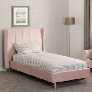 Amelia 3' Single Bed – Pink Velvet Fabric Bed Frame | Modern Upholstered Single Bed with Sprung Slats