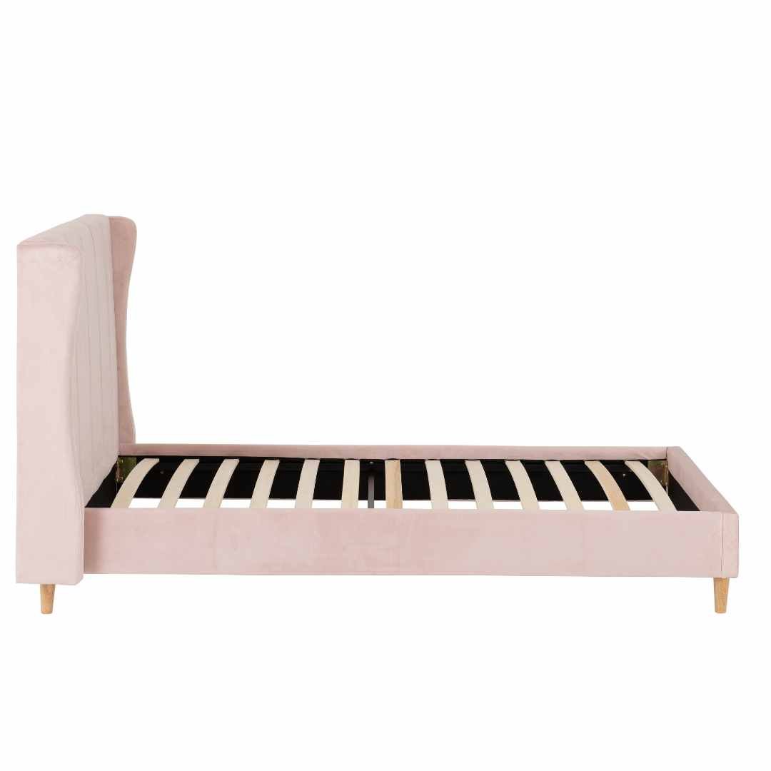 Amelia 3' Single Bed – Pink Velvet Fabric Bed Frame | Modern Upholstered Single Bed with Sprung Slats - Image 4