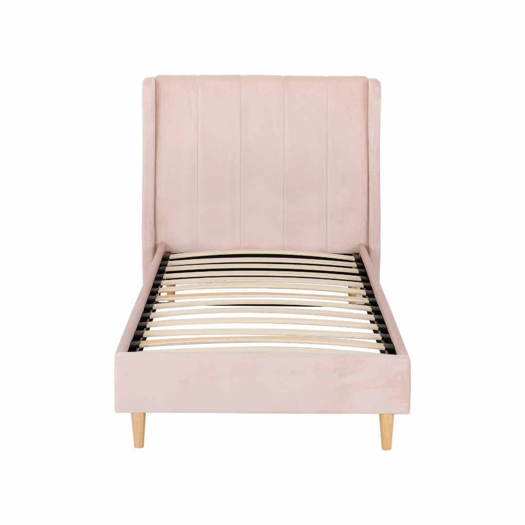Amelia 3' Single Bed – Pink Velvet Fabric Bed Frame | Modern Upholstered Single Bed with Sprung Slats - Image 5
