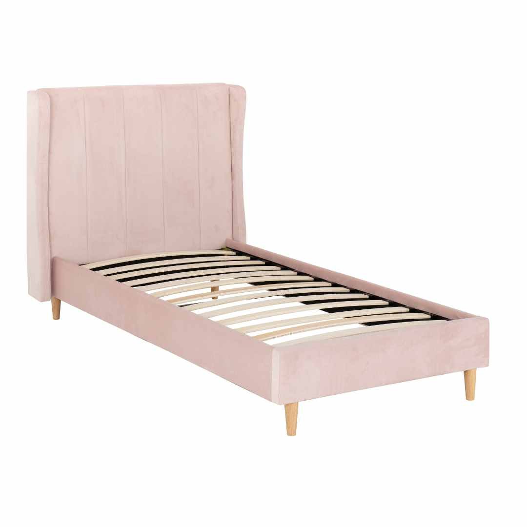 Amelia 3' Single Bed – Pink Velvet Fabric Bed Frame | Modern Upholstered Single Bed with Sprung Slats - Image 6