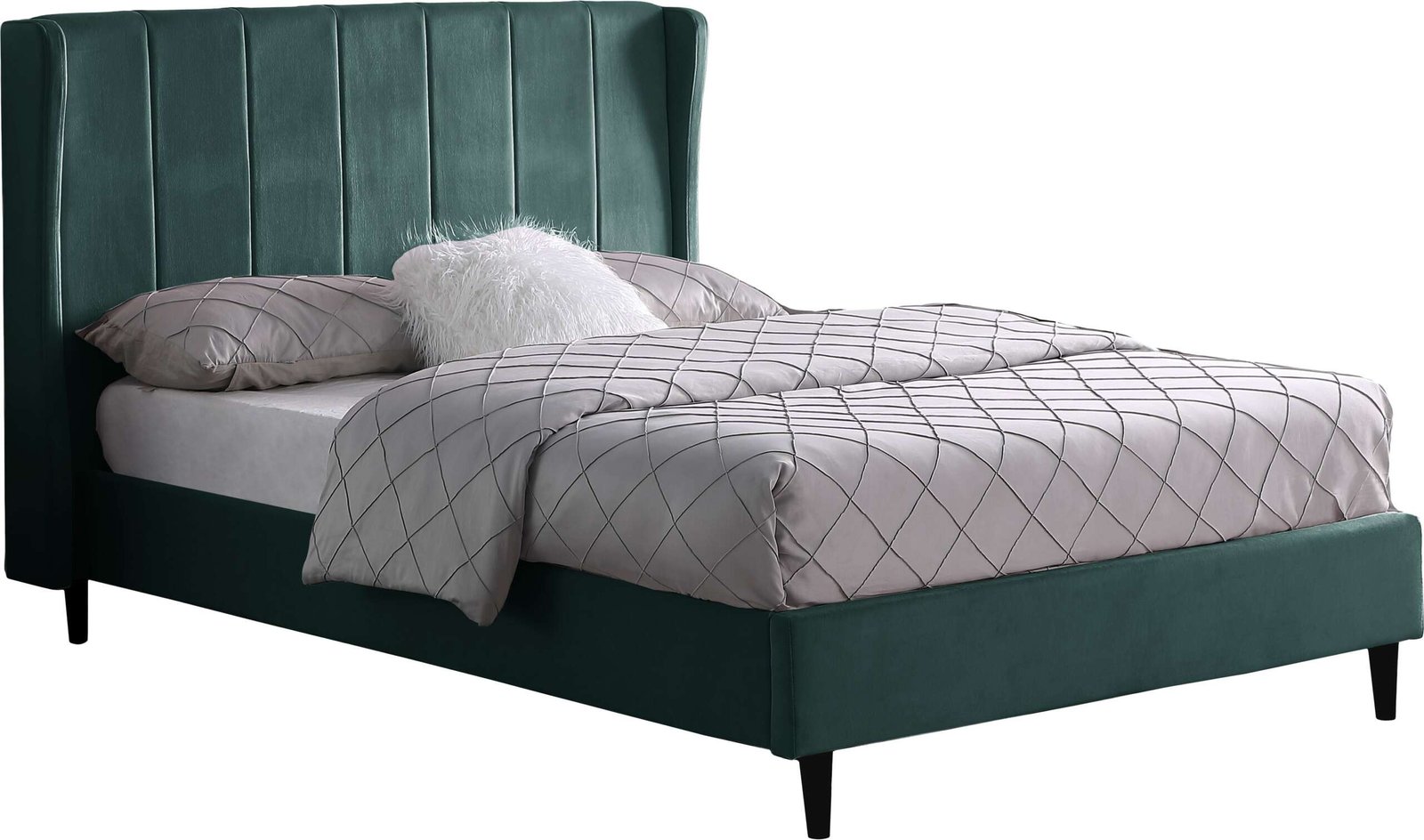 Amelia 4'6" Bed – Green Velvet Fabric Double Bed Frame | Upholstered Velvet Bed with Sprung Slats & Wooden Feet - Image 2