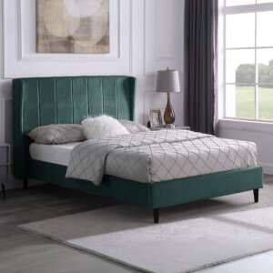 Amelia 4'6" Bed – Green Velvet Fabric Double Bed Frame | Upholstered Velvet Bed with Sprung Slats & Wooden Feet