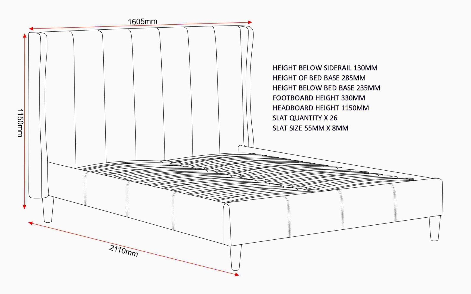 Amelia 4'6" Bed – Green Velvet Fabric Double Bed Frame | Upholstered Velvet Bed with Sprung Slats & Wooden Feet - Image 5