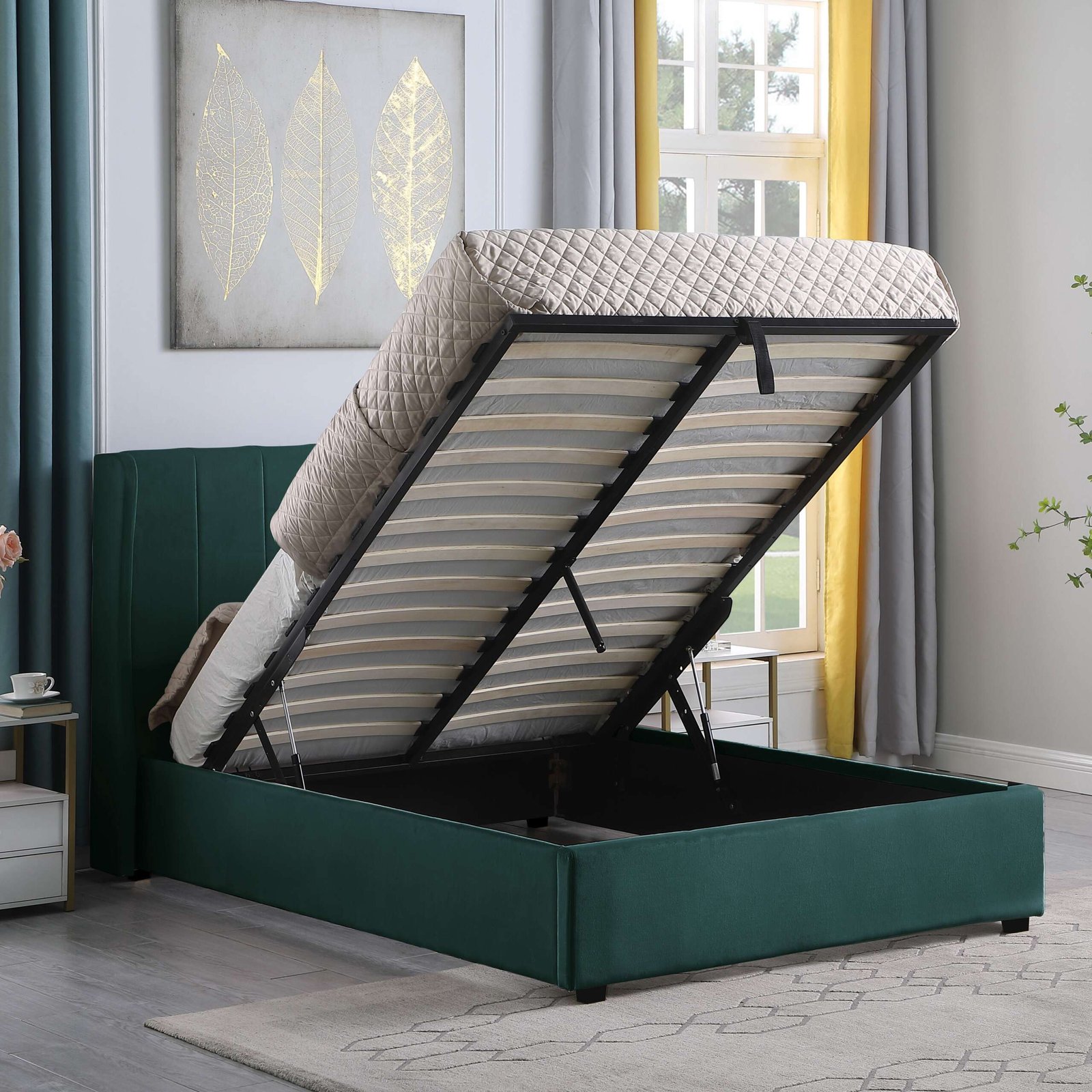 Amelia 5' Plus Bed - Green Velvet Fabric - Image 3