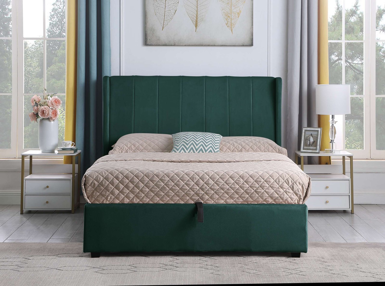 Amelia 5' Plus Bed - Green Velvet Fabric - Image 7