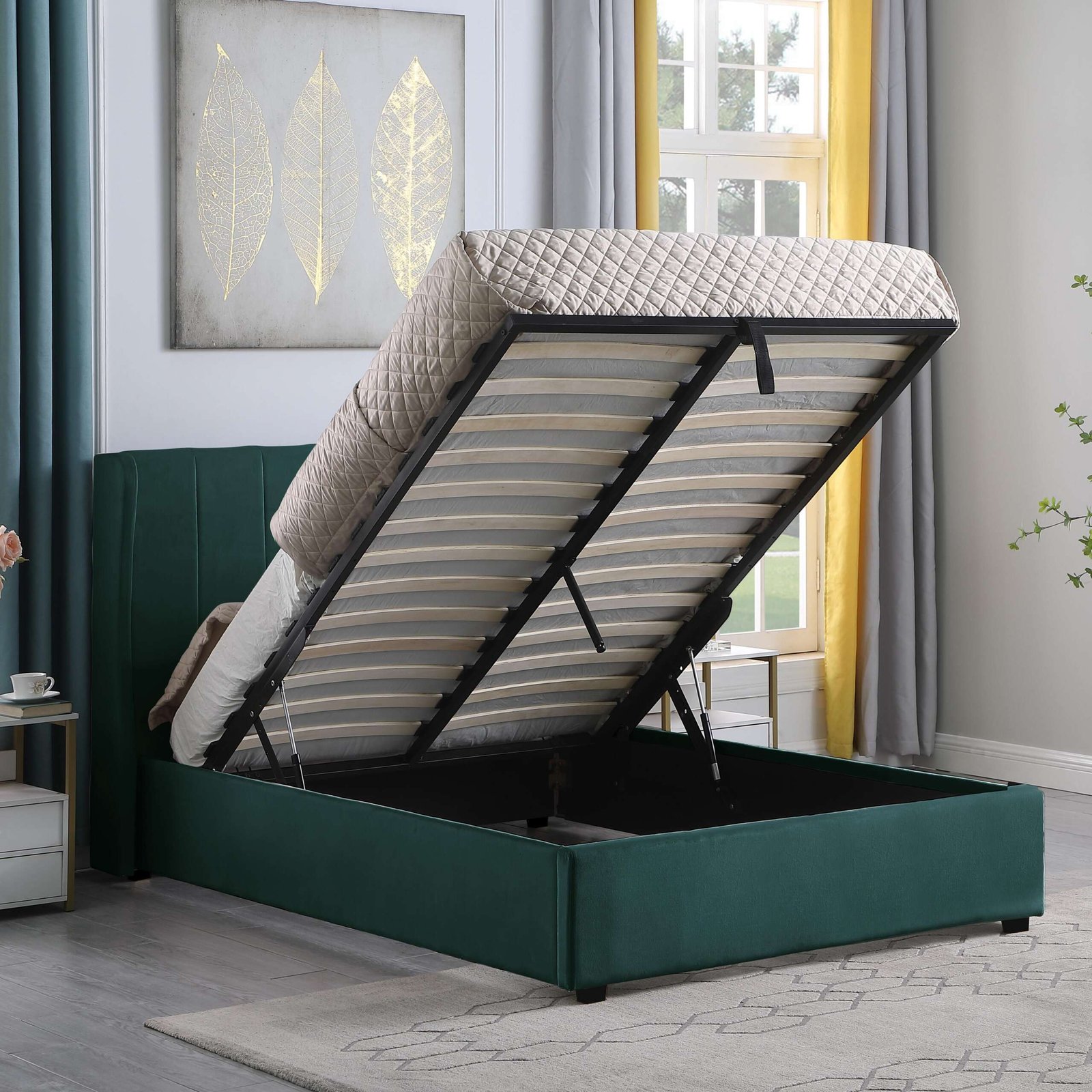 Amelia 5' Plus Bed - Green Velvet Fabric