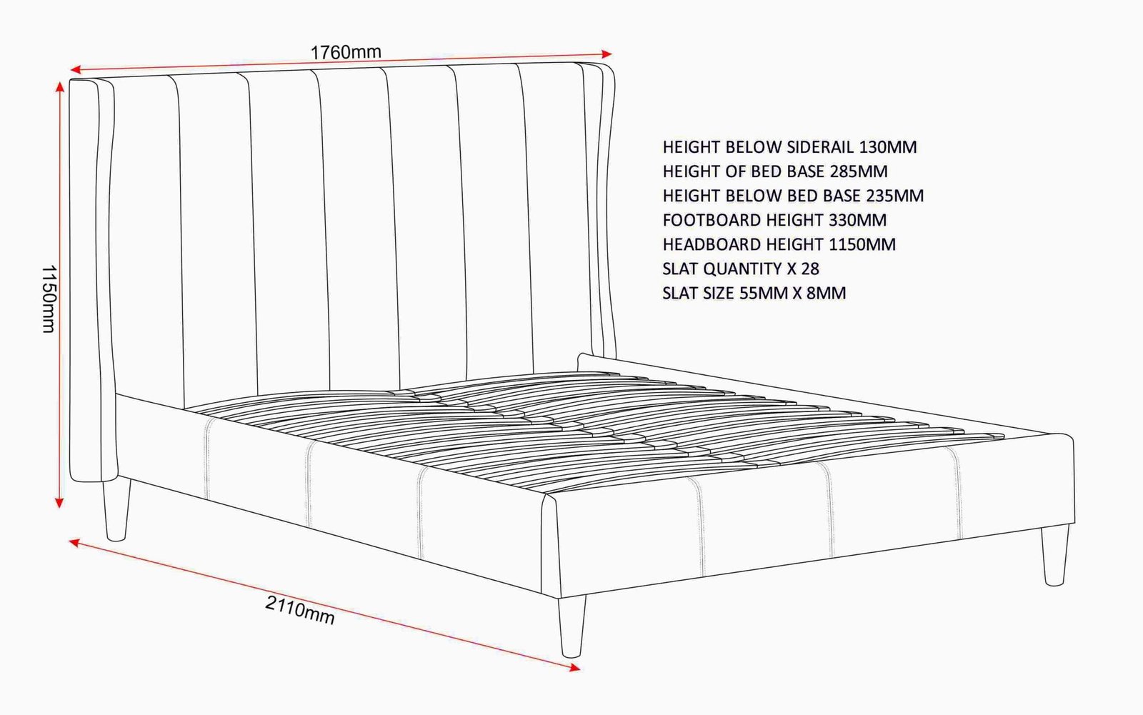 Amelia 5' King Size Bed – Dark Grey Fabric Upholstered Bed Frame | Premium Bedroom Furniture UK - Image 2