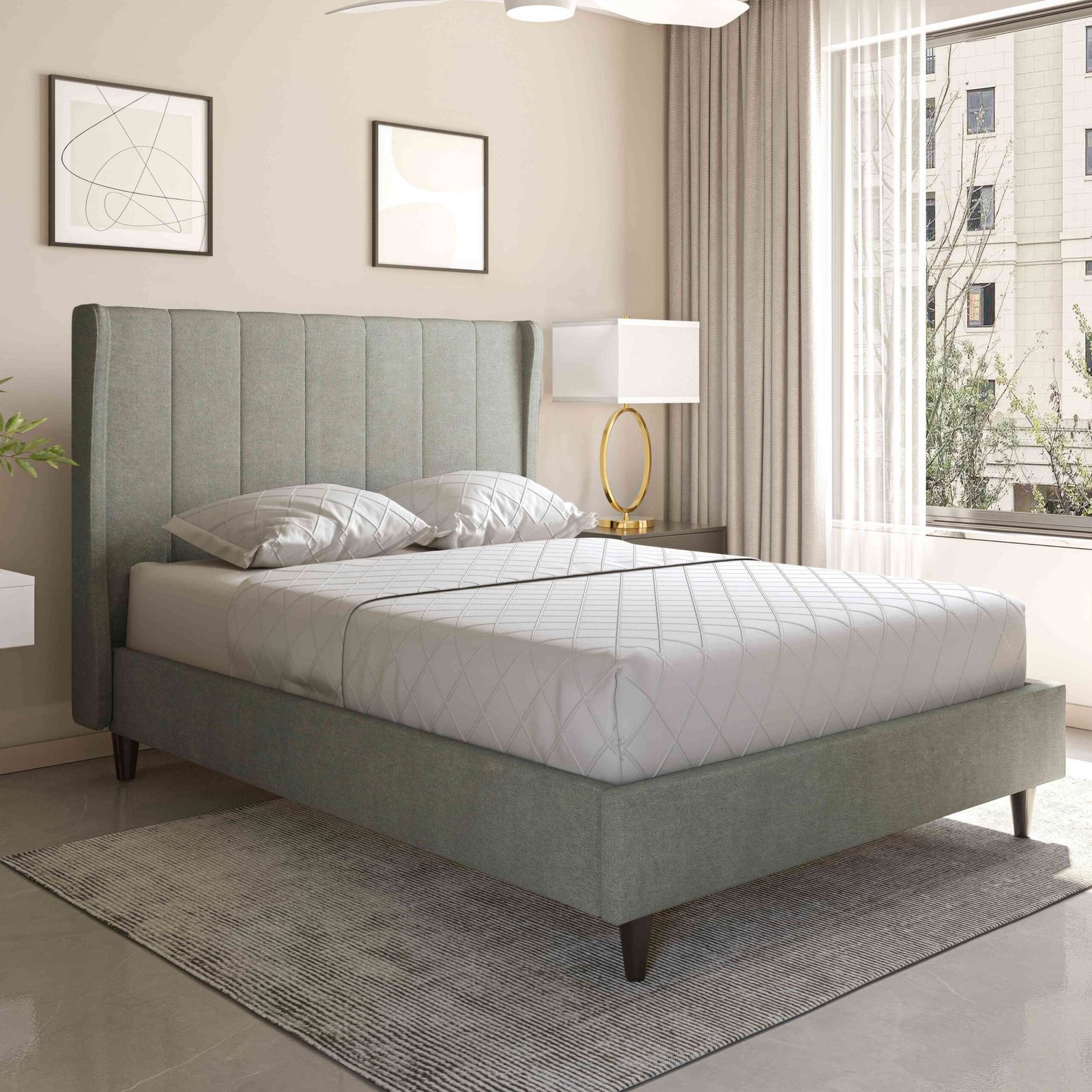 Amelia 5' King Size Bed – Dark Grey Fabric Upholstered Bed Frame | Premium Bedroom Furniture UK