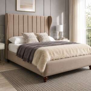 LEXI Luxury Wingback Upholstered Bed Frame with Vertical Channel Tufted Headboard - Premium Fabric Bed