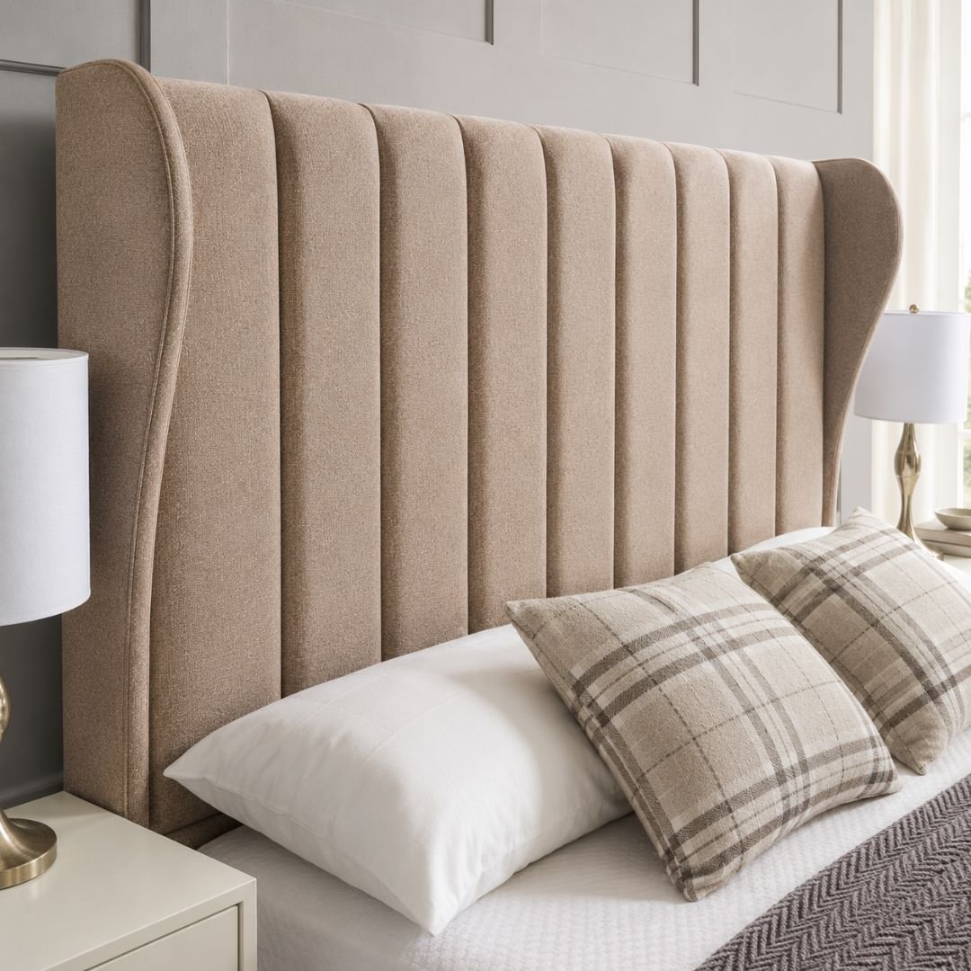 LEXI Luxury Wingback Upholstered Bed Frame with Vertical Channel Tufted Headboard - Premium Fabric Bed - Image 6