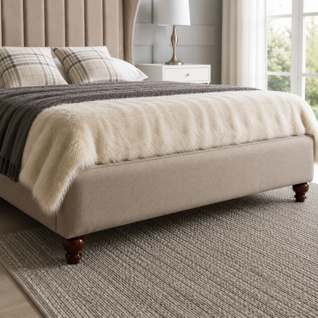 LEXI Luxury Wingback Upholstered Bed Frame with Vertical Channel Tufted Headboard - Premium Fabric Bed - Image 7