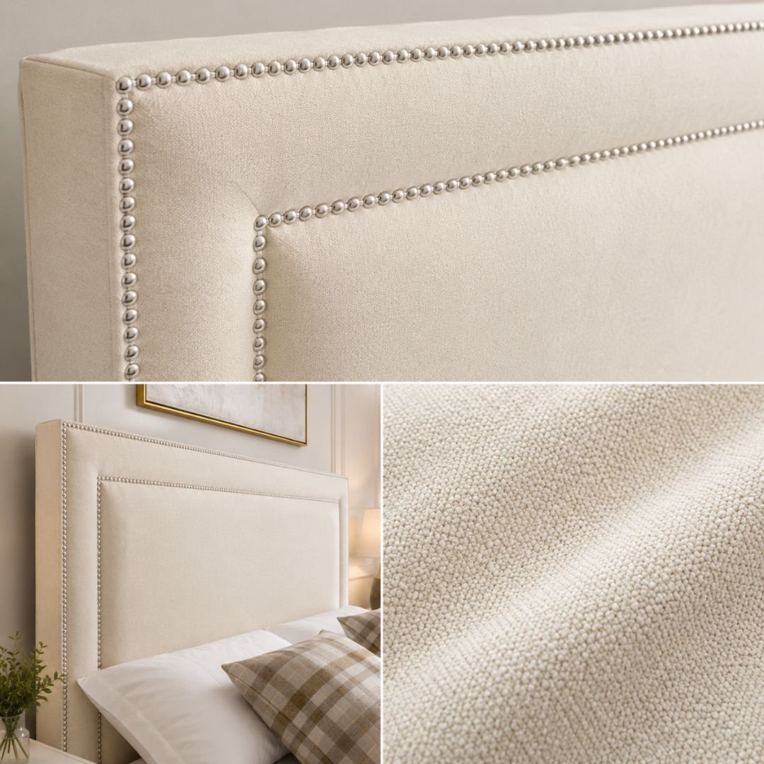 Lola Cream Upholstered Bed Frame | Luxury Fabric Bed with Modern Panel Headboard - Image 8