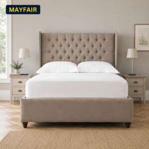 MAYFAIR Luxury Wingback Upholstered Bed Frame with Diamond Tufted Headboard