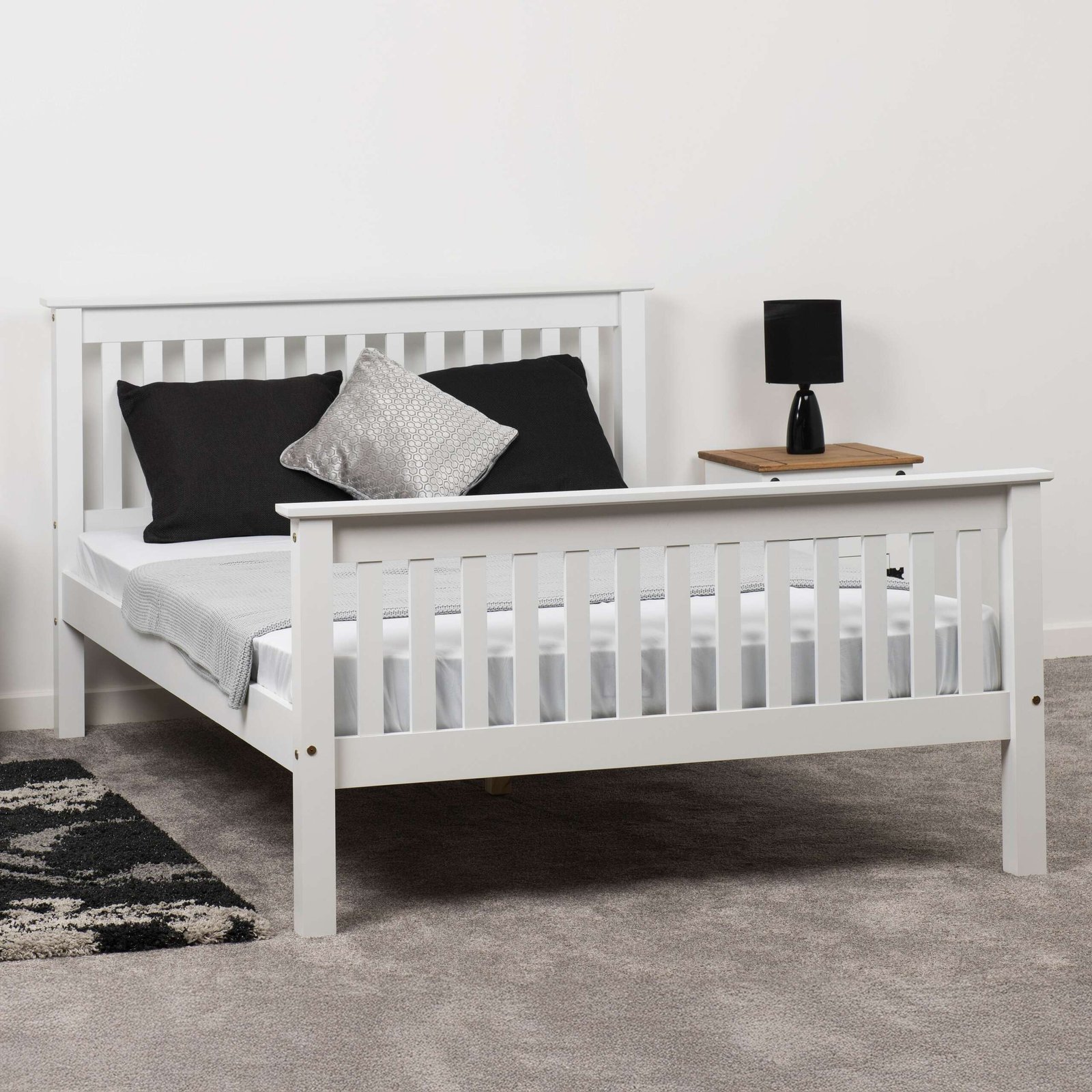 Monaco 4' High End Bed – White Wooden Bed Frame