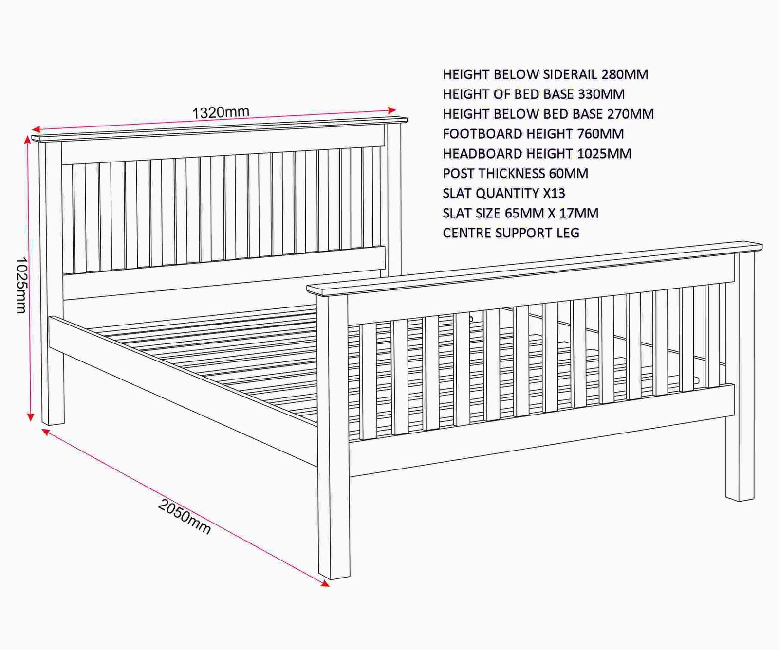 Monaco 4' High End Bed – White Wooden Bed Frame - Image 9