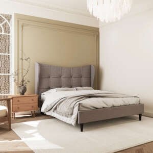 Verona 4'6" Double Bed – Brown Fabric Upholstered Bed Frame | Modern Fabric Double Bed