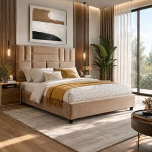 ZARA Upholstered Bed – Luxury Fabric Bed Frame with Contemporary Geometric Headboard | Premium Bedroom Furniture by Posh Furniture