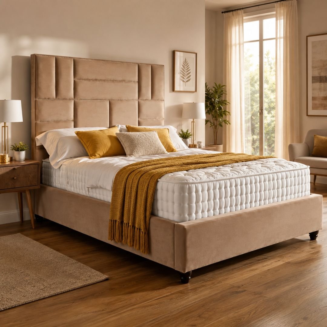 ZARA Upholstered Bed – Luxury Fabric Bed Frame with Contemporary Geometric Headboard | Premium Bedroom Furniture by Posh Furniture - Image 2