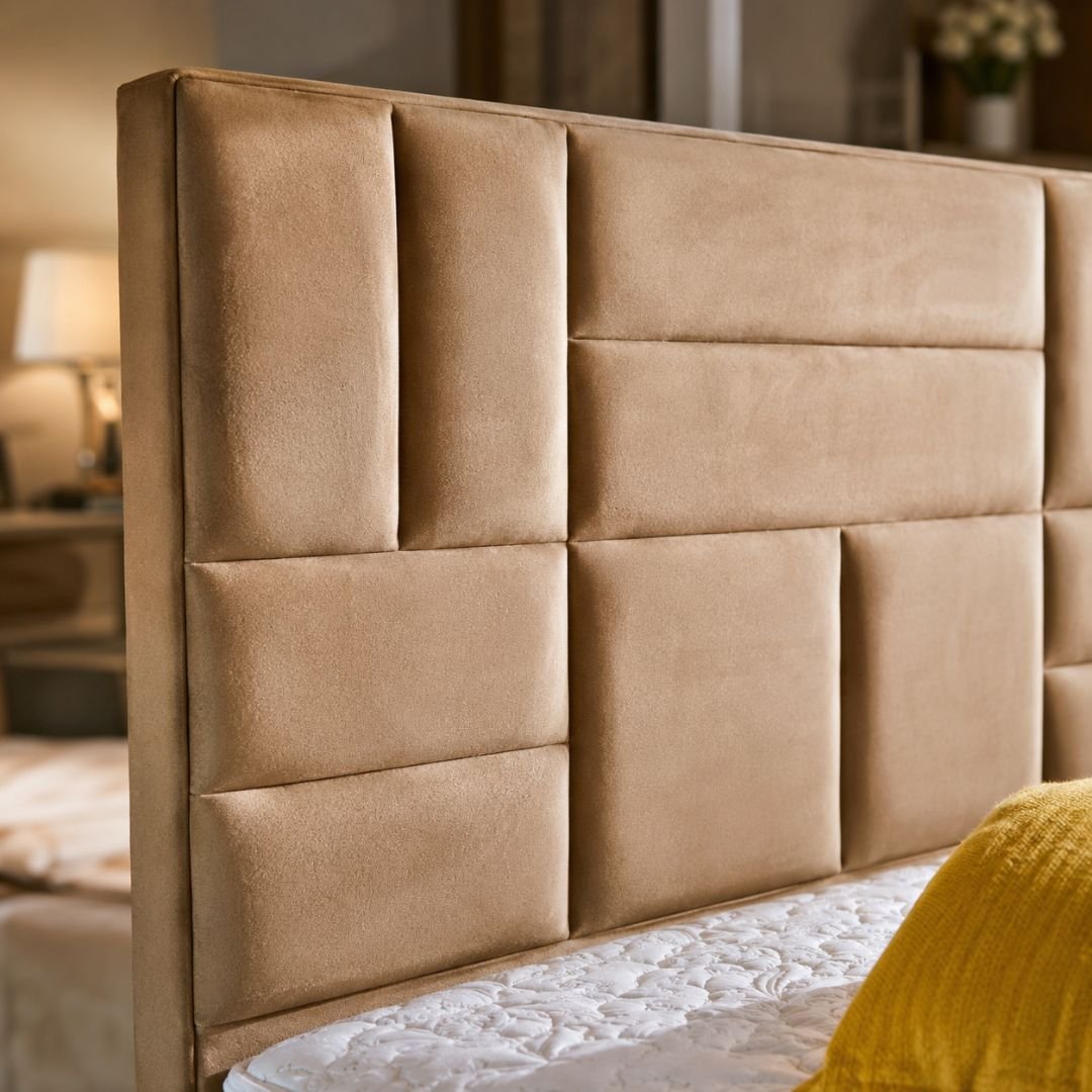 ZARA Upholstered Bed – Luxury Fabric Bed Frame with Contemporary Geometric Headboard | Premium Bedroom Furniture by Posh Furniture - Image 3