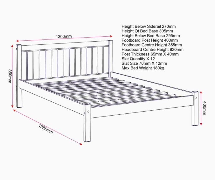 Maya 4' Bed – Distressed Waxed Pine Small Double Bed Frame - Image 7