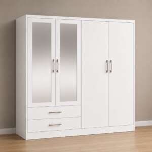 Nevada 4 Door 2 Drawer Mirrored Wardrobe – White Finish