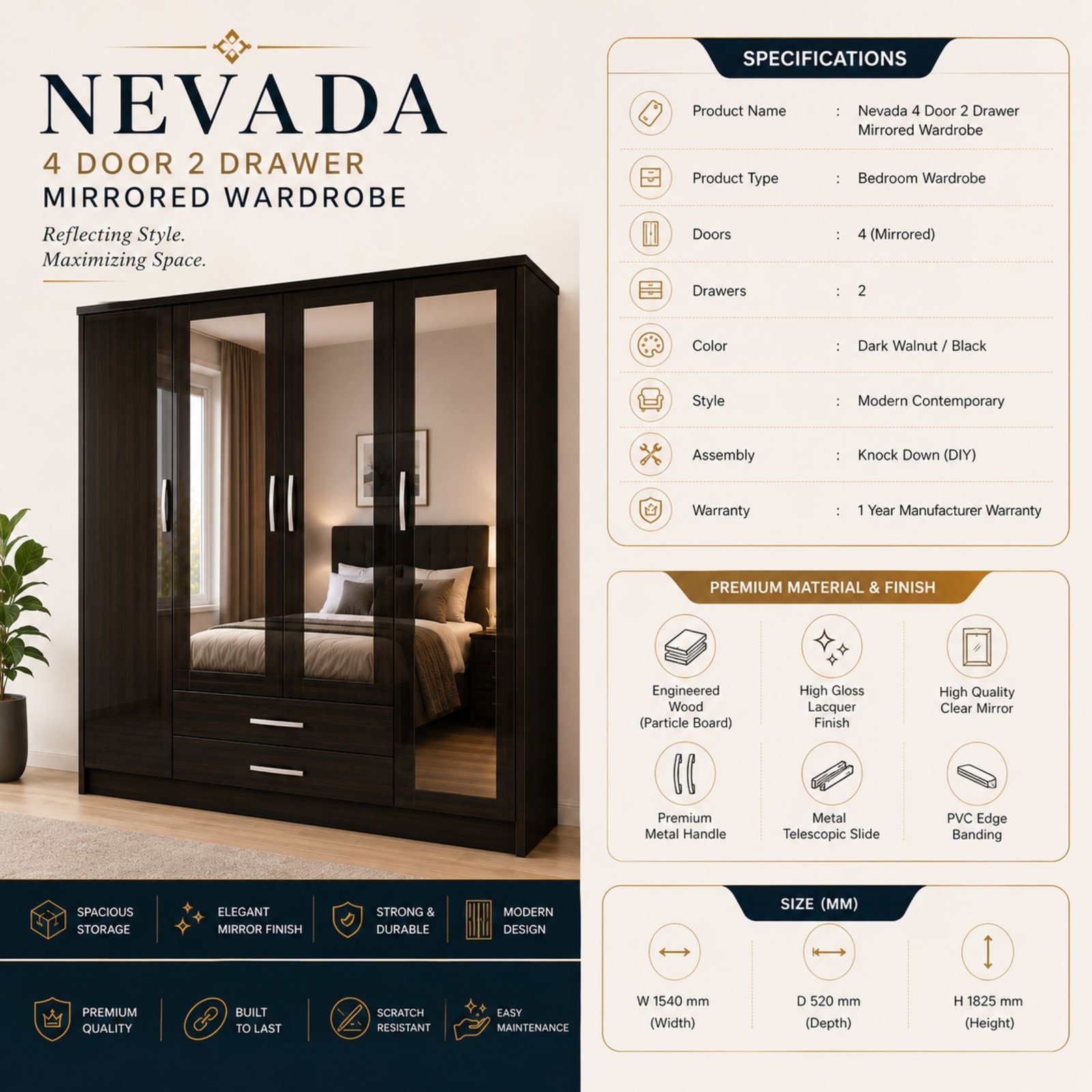 Nevada Wardrobe Collection – Stylish Mirrored & Storage Wardrobes - Image 2