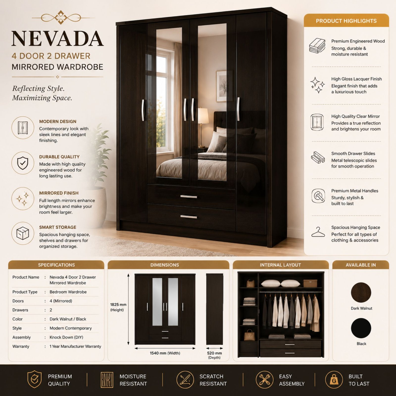 Nevada Wardrobe Collection – Stylish Mirrored & Storage Wardrobes - Image 3