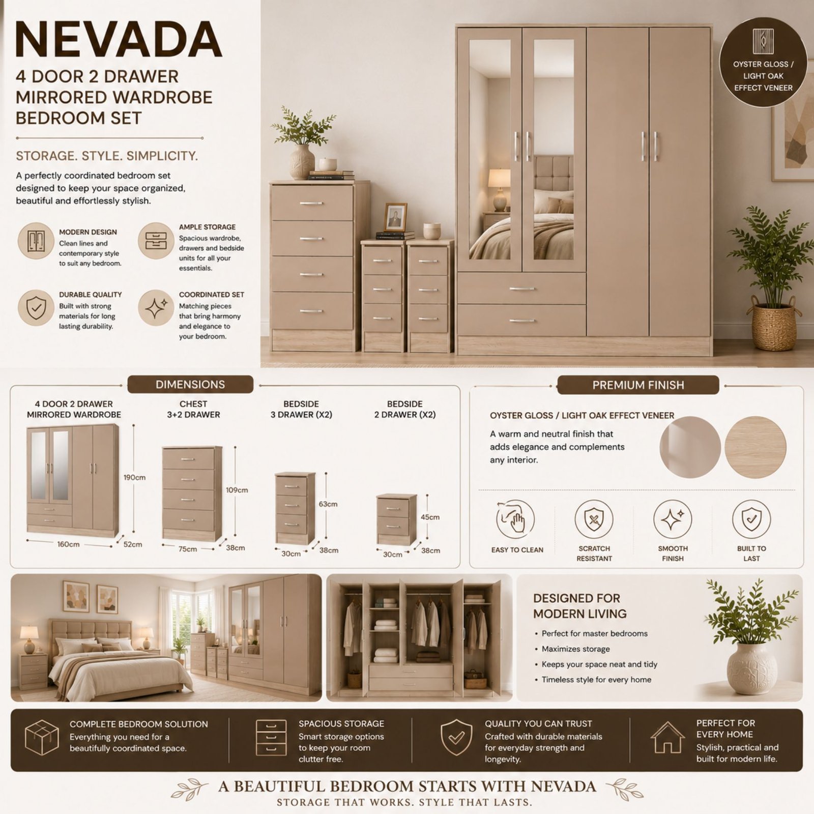 Nevada Wardrobe Collection – Stylish Mirrored & Storage Wardrobes - Image 4