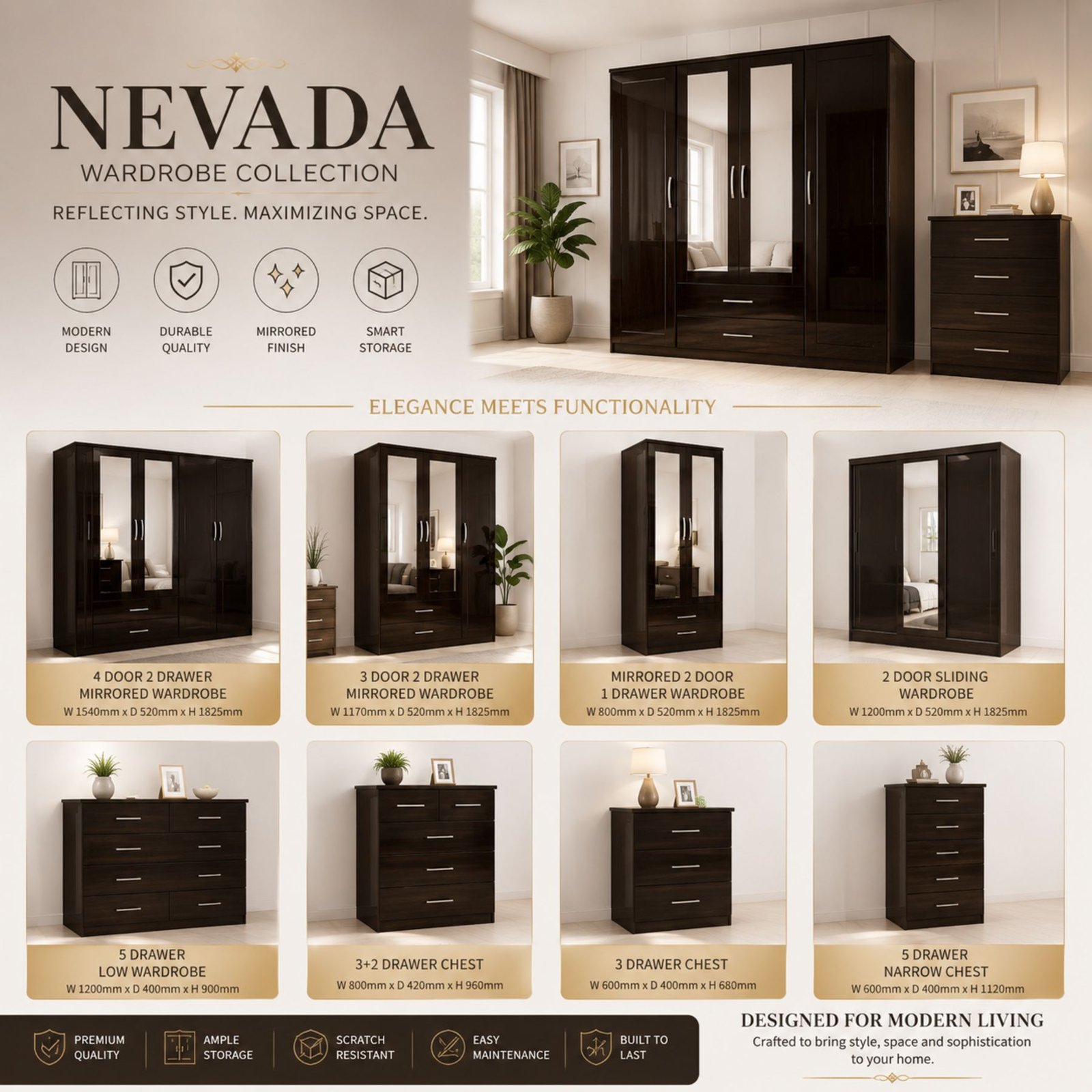 Nevada Wardrobe Collection – Stylish Mirrored & Storage Wardrobes - Image 5