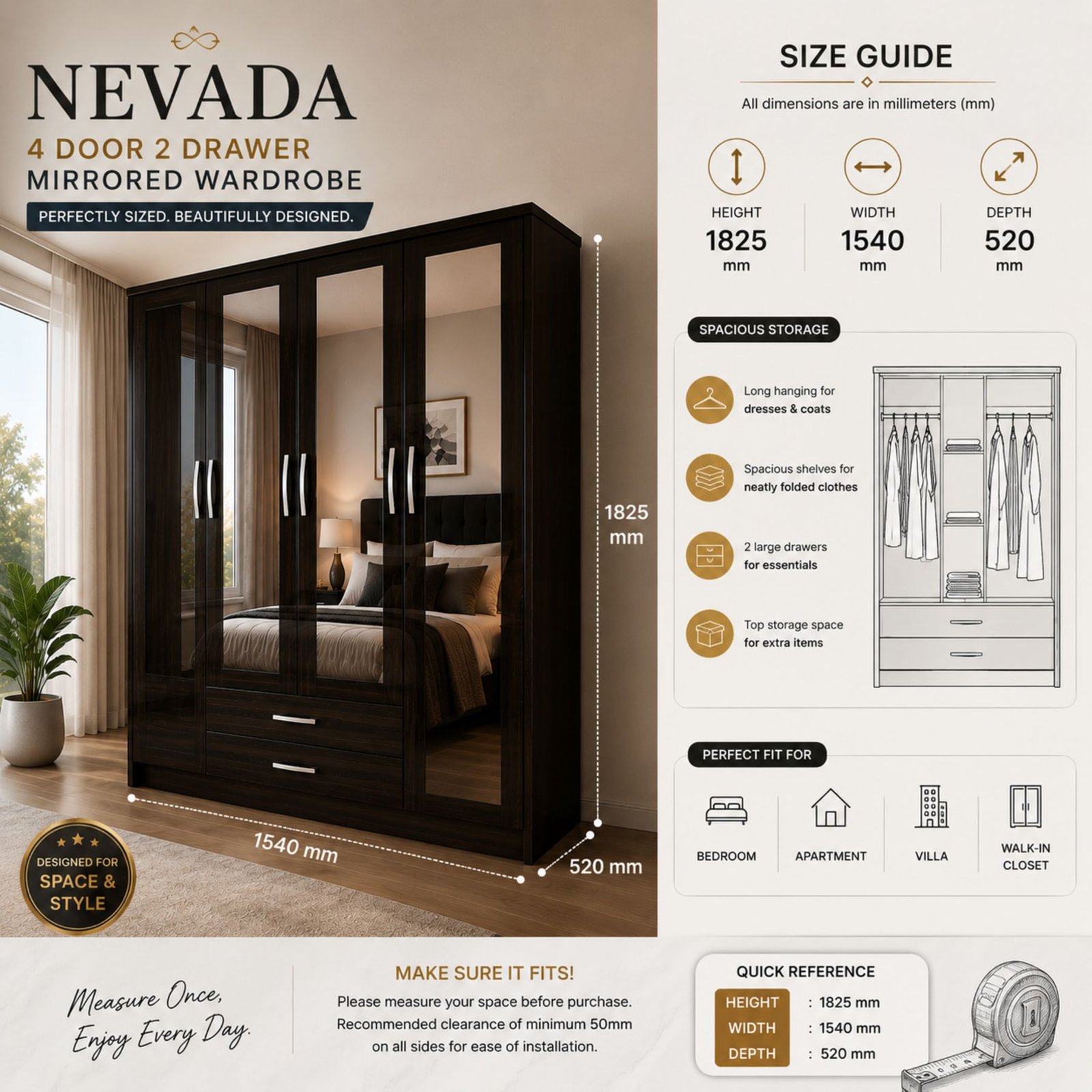 Nevada Wardrobe Collection – Stylish Mirrored & Storage Wardrobes - Image 6