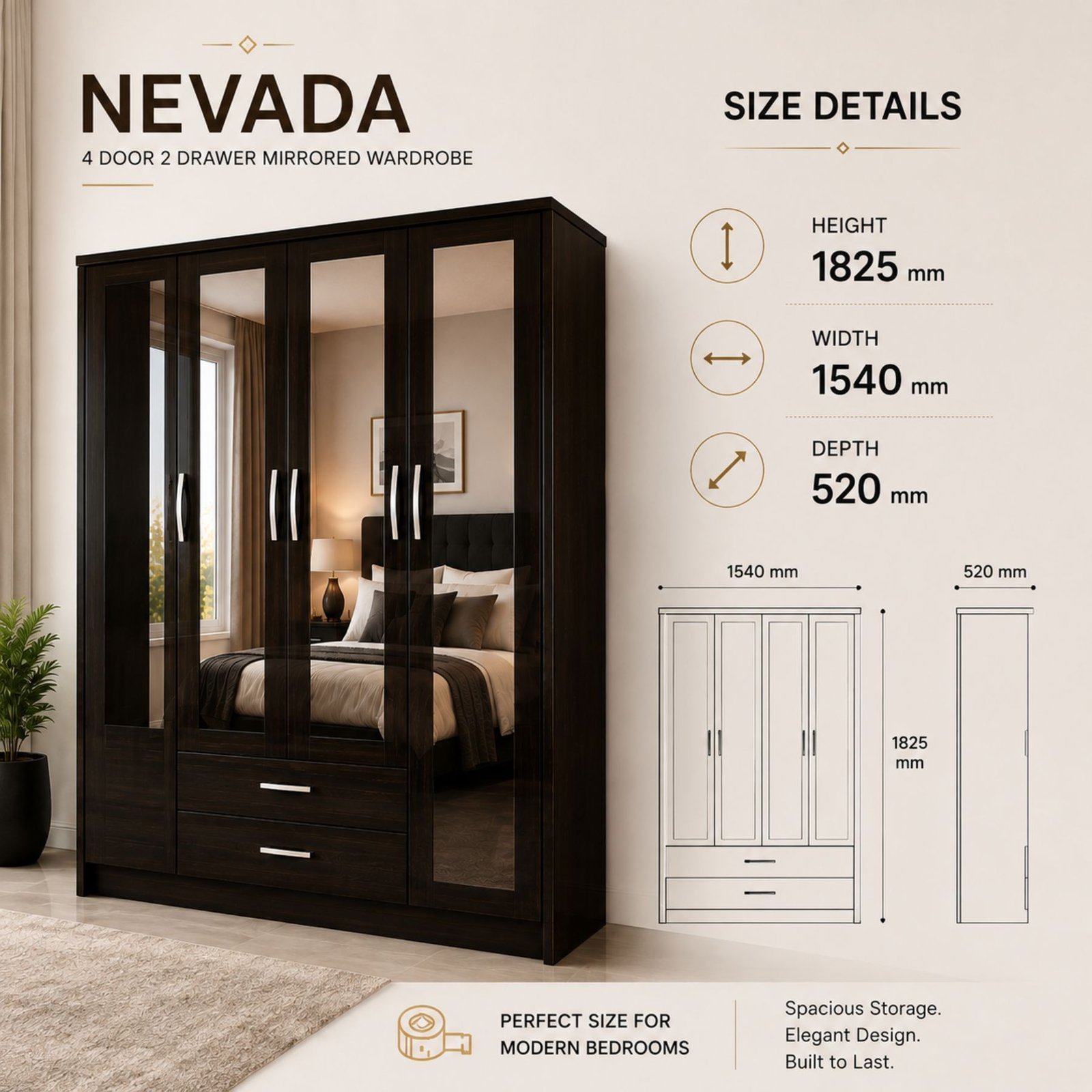 Nevada Wardrobe Collection – Stylish Mirrored & Storage Wardrobes - Image 7