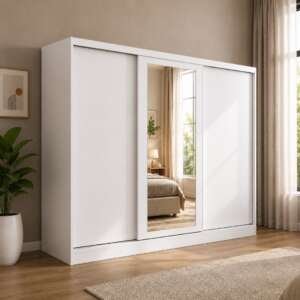 Nevada 3 Door Sliding Wardrobe with Full-Length Mirror – White Finish